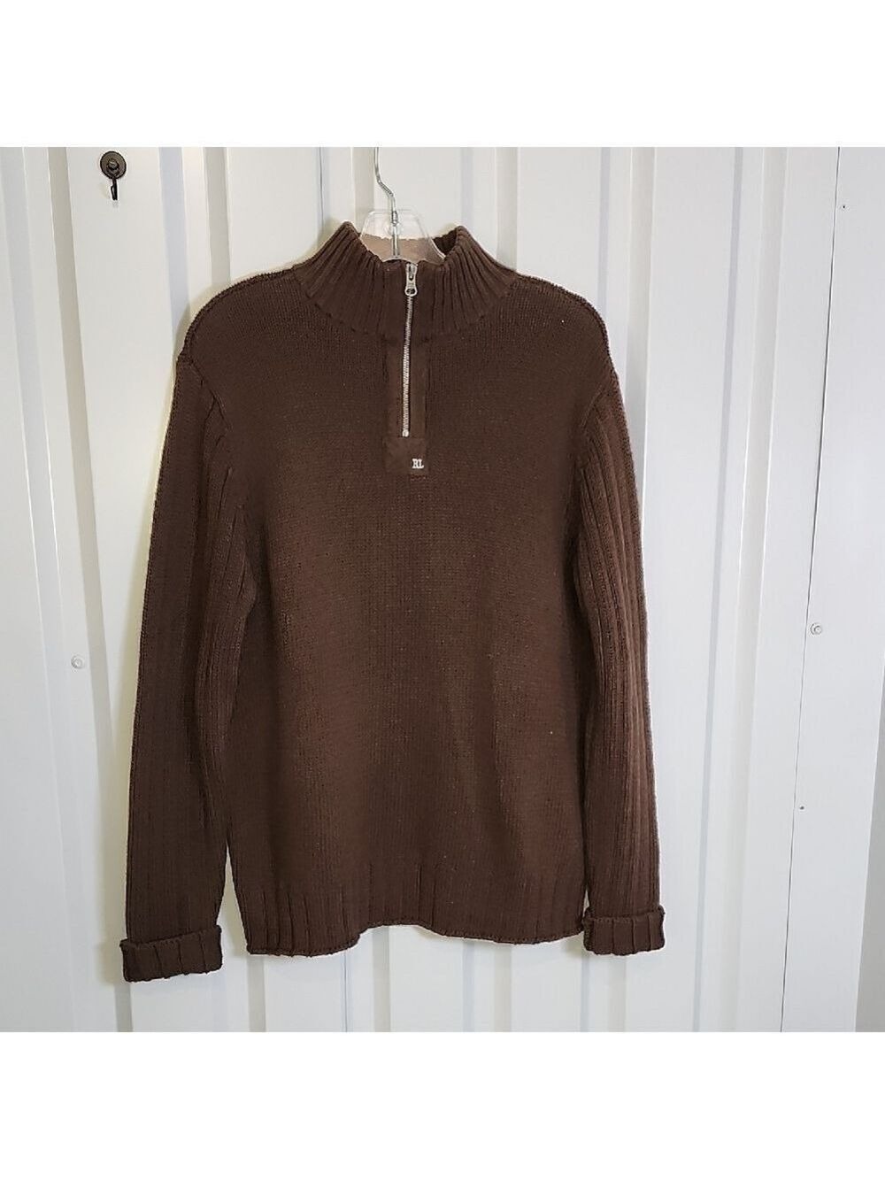Polo Jeans Company Mens Cotton Brown Quarter-Zip Sweater Size Large Preppy Logo